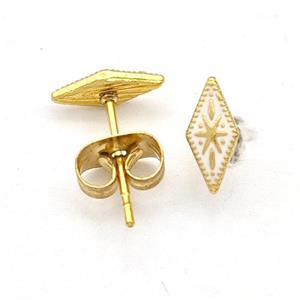 Stainless Steel Compass Stud Earring White Enamel Gold Plated, approx 4-8mm