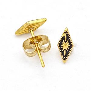 Stainless Steel Compass Stud Earring Black Enamel Gold Plated, approx 4-8mm