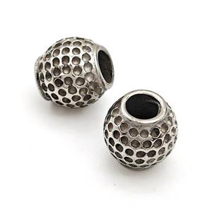Raw Stainless Steel Round Beads Large Hole, approx 10mm, 5mm hole