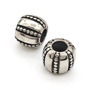 Stainless Steel Barrel Beads Large Hole Antique Silver, approx 10-12mm, 5mm hole