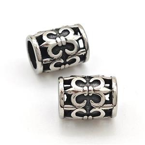 Stainless Steel Tube Beads Fleur De Lis Large Hole Antique Silver, approx 9-12mm, 5mm hole