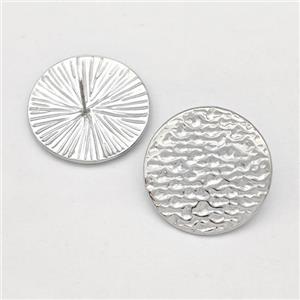 Raw Stainless Steel Stud Earring Circle Hammered, approx 22mm