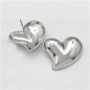 Raw Stainless Steel Stud Earring Heart, approx 25mm