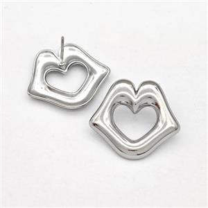Raw Stainless Steel Stud Earring Lips, approx 20-22mm