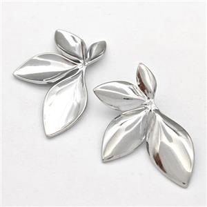 Raw Stainless Steel Stud Earring Leaf, approx 23-35mm