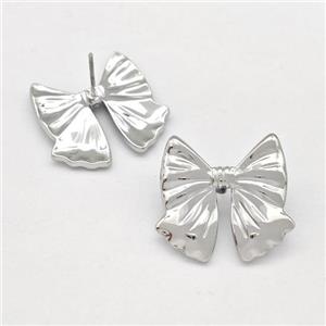 Raw Stainless Steel Bow Stud Earring, approx 20-22mm