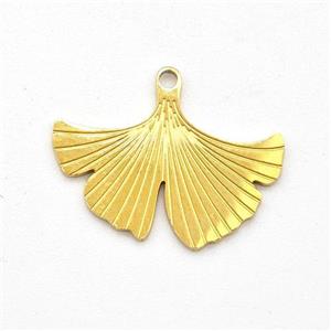 Stainless Steel Ginkgo Leaf Pendant Gold Plated, approx 10-17mm