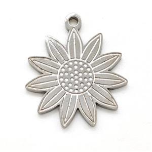 Raw Stainless Steel Sunflower Pendant, approx 17mm