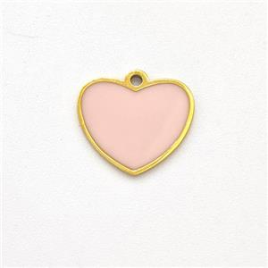 Stainless Steel Heart Pendant Pink Enamel Gold Plated, approx 10mm