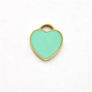 Stainless Steel Heart Pendant Green Enamel Gold Plated, approx 9mm
