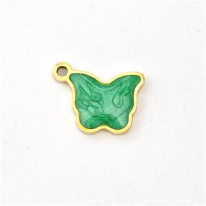 Stainless Steel Butterfly Pendant Green Painted Gold Plated, approx 7-9mm