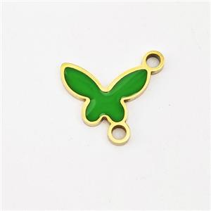 Stainless Steel Butterfly Connector Green Enamel Gold Plated, approx 7-11mm