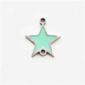 Raw Stainless Steel Star Connector Green Enamel, approx 9.5mm