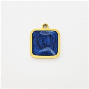 Stainless Steel Square Pendant Blue Painted Gold Plated, approx 11mm