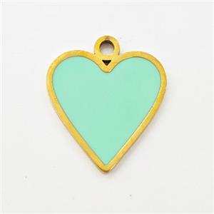 Stainless Steel Heart Pendant Apple Green Enamel Gold Plated, approx 16mm
