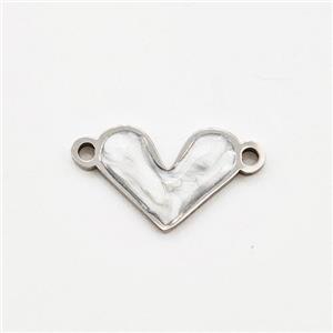 Raw Stainless Steel Heart Connector White Painted, approx 8.5-11mm