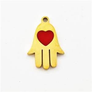 Stainless Steel Hand Pendant Red Enamel Heart Gold Plated, approx 10-13mm