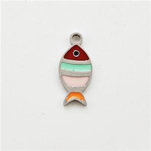 Raw Stainless Steel Fish Pendant Multicolor Enamel, approx 6-10mm