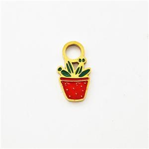 Stainless Steel Flower Plant Pendant Enamel Gold Plated, approx 6-10mm