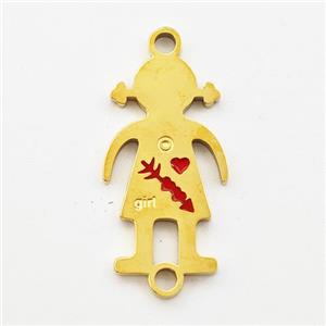 Stainless Steel Kids Girls Connector Split Heart Red Enamel Gold Plated, approx 10-18mm