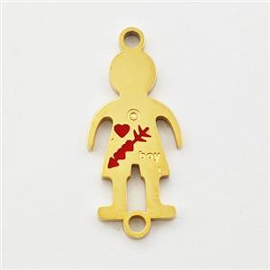 Stainless Steel Kids Boy Connector Split Heart Red Enamel Gold Plated, approx 10-18mm