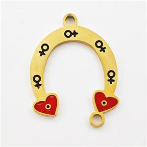 Stainless Steel Horseshoe Pendant Heart Red Enamel Gold Plated, approx 17-18mm