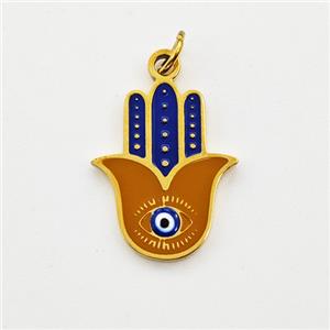Stainless Steel Hand Pendant Blue Coffee Enamel Evil Eye Gold Plated, approx 12-15mm