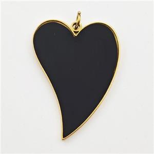 Stainless Steel Heart Pendant Black Enamel Gold Plated, approx 18-25mm
