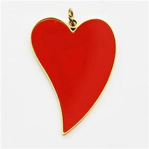 Stainless Steel Heart Pendant Red Enamel Gold Plated, approx 18-25mm