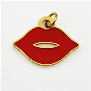 Stainless Steel Lips Pendant Red Enamel Gold Plated, approx 11-18mm