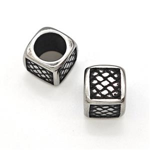 Stainless Steel Cube Beads Large Hole Antique Silver, approx 8.5mm, 6mm hole