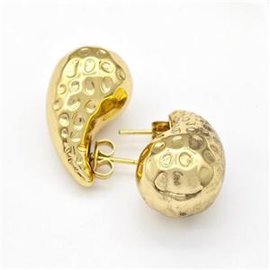 304 Stainless Steel Stud Earring Teardrop Hollow Gold Plated, approx 15-25mm