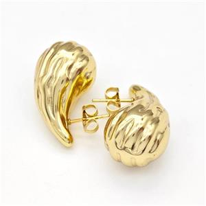 304 Stainless Steel Stud Earring Teardrop Hollow Gold Plated, approx 14-20mm