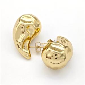 304 Stainless Steel Stud Earring Teardrop Hollow Gold Plated, approx 17-32mm