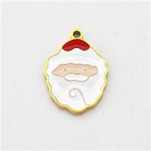 Santa Claus Charms 304 Stainless Steel Pendant Enamel Gold Plated, approx 10-12mm