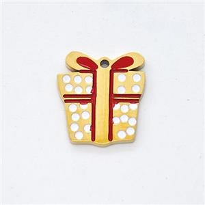 Christmas Gift Charms Stainless Steel Pendant Enamel Gold Plated, approx 11-13mm