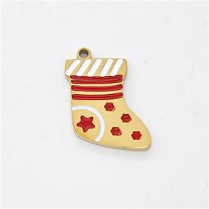 Christmas Stocking Charms Stainless Steel Pendant Enamel Gold Plated, approx 10-12mm