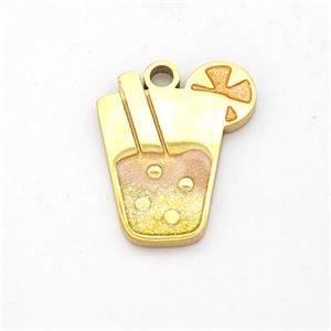 Ice Cream Bottle Drink Cup Charms Stainless Steel Pendant Painted Gold Plated, approx 13-15mm