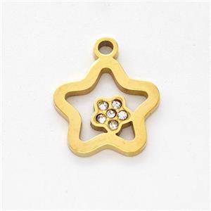 Stainless Steel Star Pendant Pave Rhinestone Gold Plated, approx 13.5mm