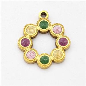 Stainless Steel Wreath Pendant Multicolor Painted Gold Plated, approx 14.5mm