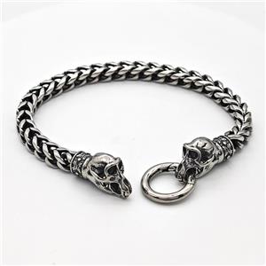 304 Stainless Steel Bracelet Skull Antique Silver, approx 9-22mm, 18mm, 6mm, 17cm length