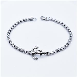 304 Stainless Steel Anchor Bracelet Antique Silver, approx 16-23mm, 4mm, 19cm length