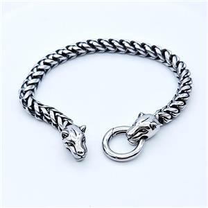 304 Stainless Steel Leopard Bracelet Antique Silver, approx 10-16mm, 18mm, 6mm, 17cm length