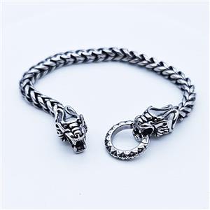 304 Stainless Steel Bracelet Loong Antique Silver, approx 12-25mm, 19mm, 6mm, 17cm length