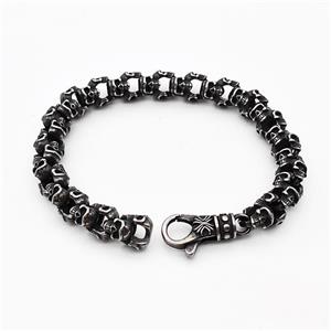 304 Stainless Steel Bracelet Skull Antique Black, approx 10mm, 19cm, length