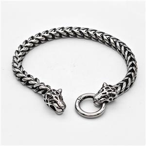 304 Stainless Steel Leopard Bracelet Antique Silver, approx 11-20mm, 18mm, 6mm, 17cm length