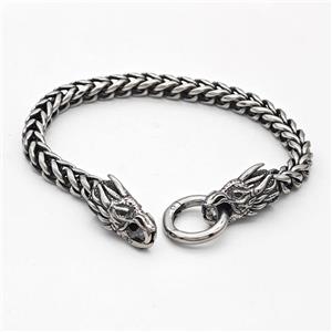 304 Stainless Steel Dragonhead Bracelet Antique Silver, approx 10-27mm, 18mm, 6mm, 17cm length