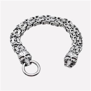 304 Stainless Steel Bracelet Skull Antique Silver, approx 14-25mm, 13mm, 17cm length