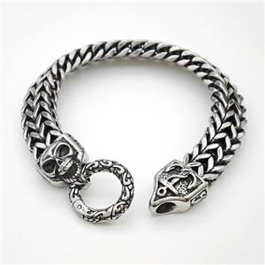 304 Stainless Steel Skull Bracelet Anchor Antique Silver, approx 16-20mm, 12mm, 17cm length