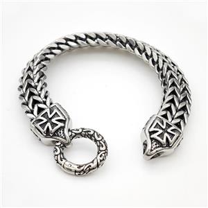 304 Stainless Steel Cross Bracelet Antique Silver, approx 16-20mm, 12mm, 17cm length